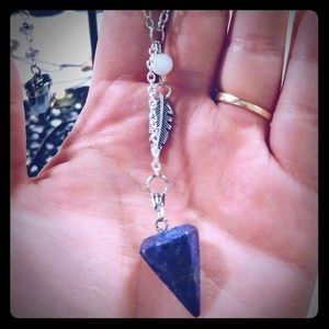Lapis Lazuli blue Pendulum Necklace feather charm